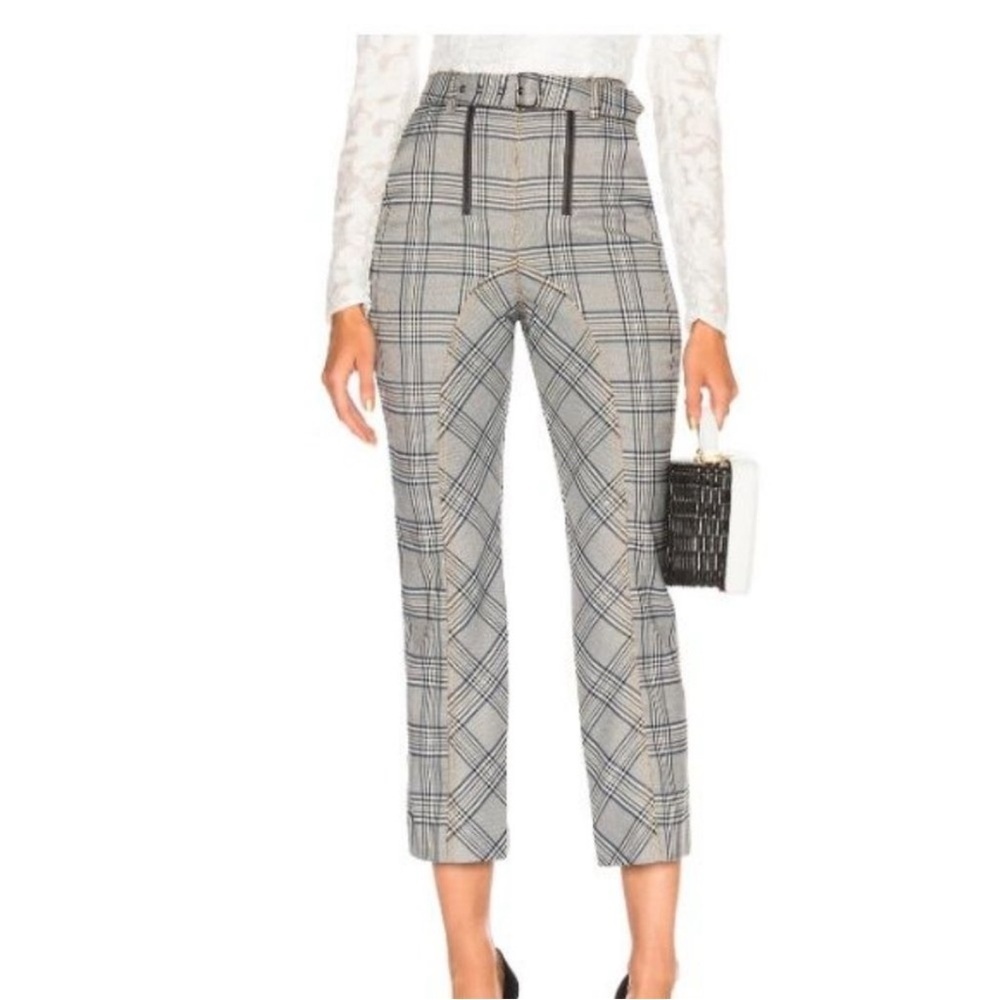 Self-portrait Grey Check Lexi Zipper Highrise Tweed Cropped Trouser Pant Size 4